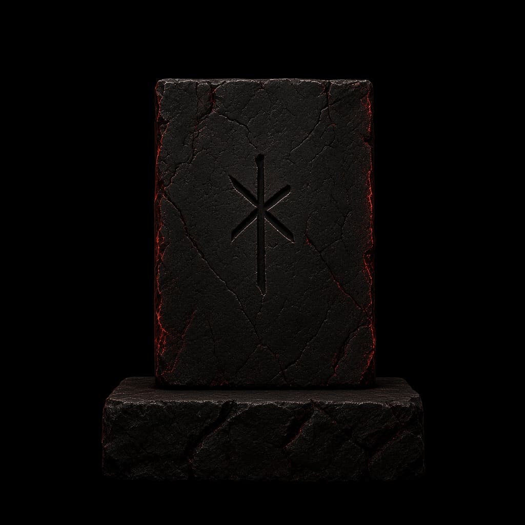 Small dark stone tablet with a faint carved mark